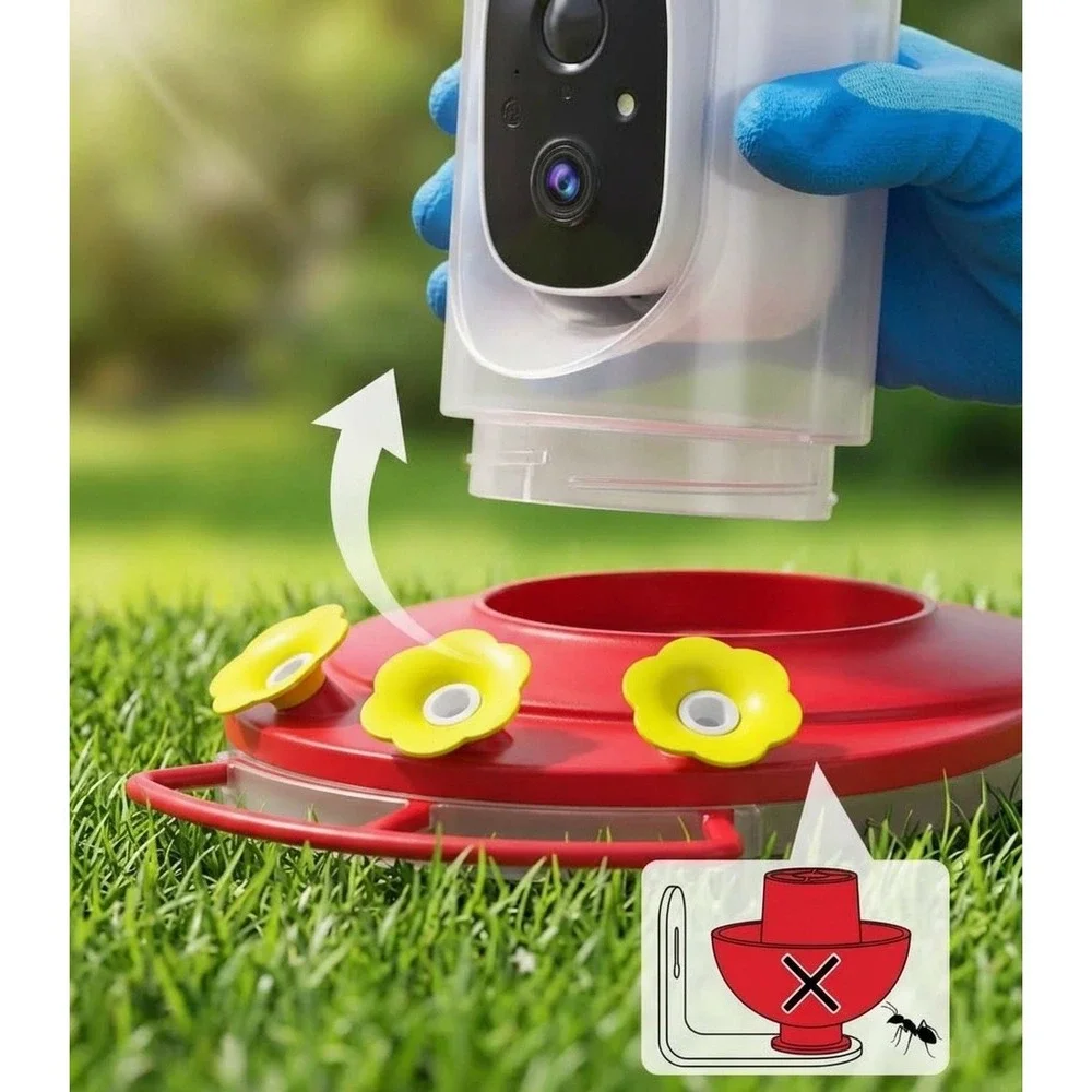 LongPlus Smart Hummingbird Feeder G01 Red Solar Powered Camera 20oz Ant Proof